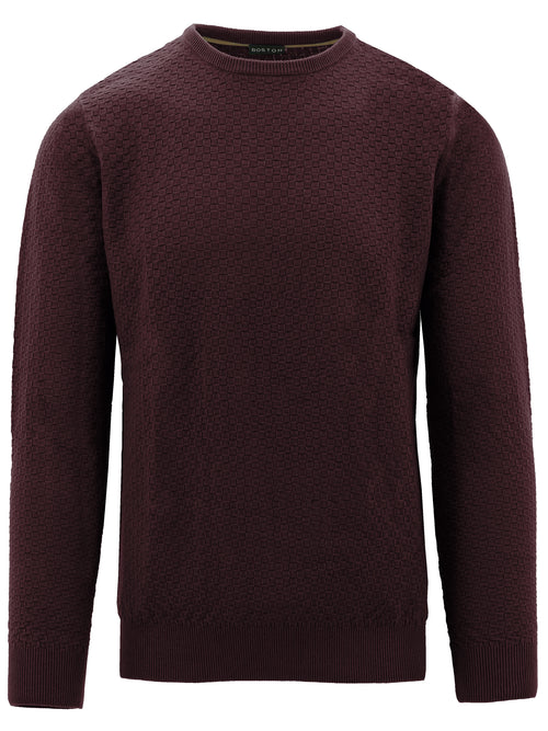 Burgundy Crossweave Textured Crew Knit