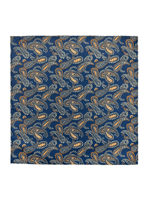 Gramercy Navy Orange Paisley Pocket Square