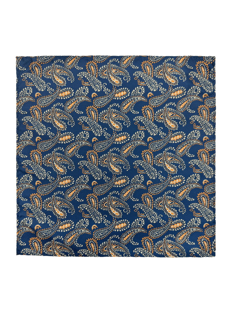 Gramercy Navy Orange Paisley Pocket Square