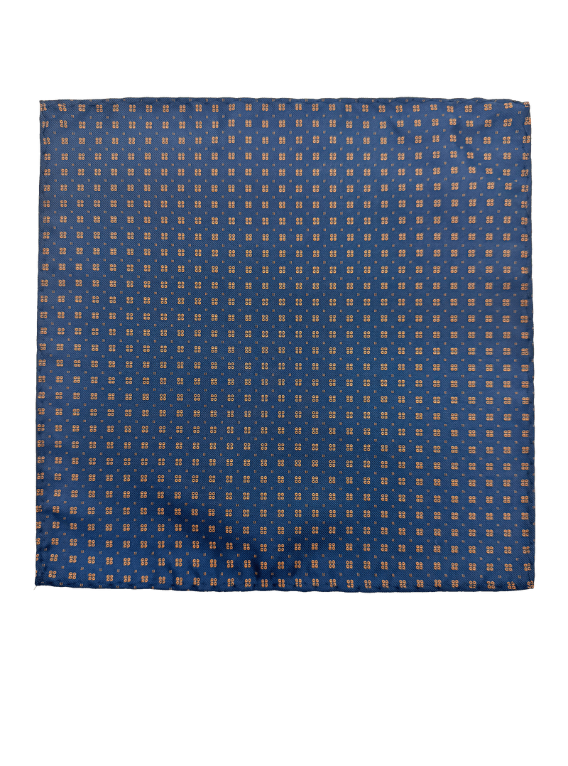 Carnegie Navy Orange Dot Grid Motif Pocket Square
