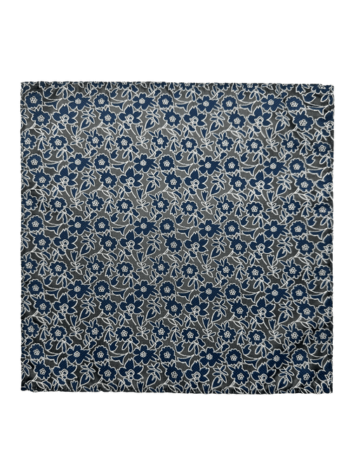 Fifth Black Gunmetal Floral Pocket Square