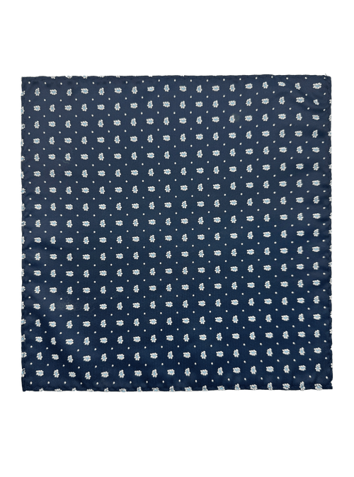 Riverside Navy White Floral Motif Pocket Square