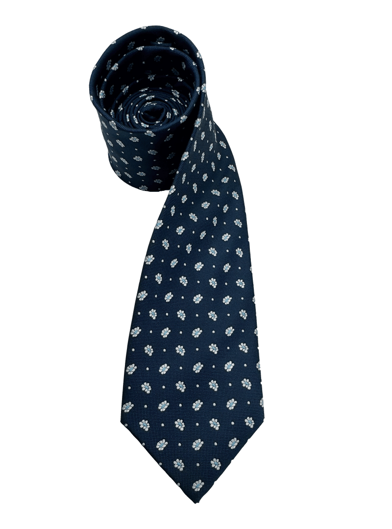 Riverside Navy White Floral Motif Tie