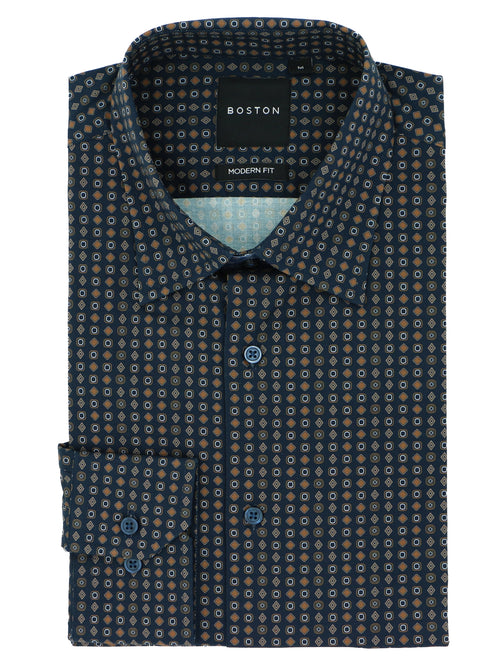 Lennox Navy Tile Printed Stretch Shirt