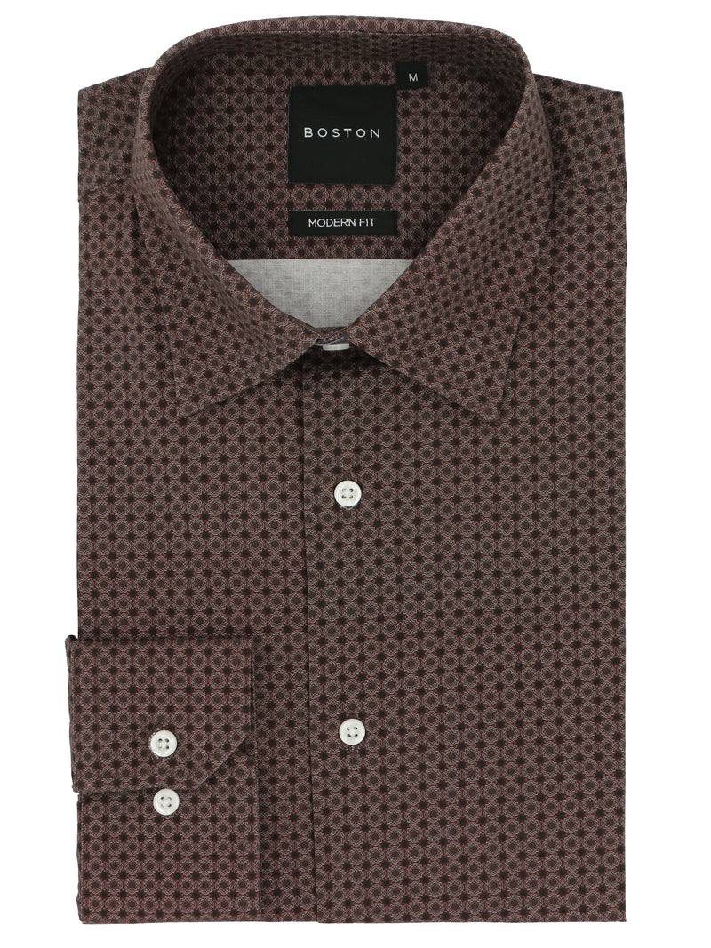 Lennox Brown Tile Printed Stretch Shirt
