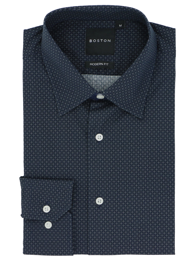 Lennox Dark Blue Tile Printed Stretch Shirt