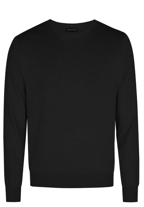 Black Merino Wool Crew Knit Jumper