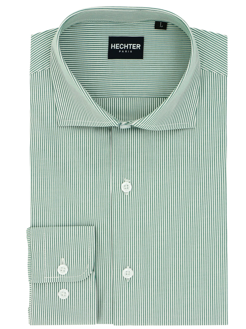 Jacque Business Green Striped Cotton Shirt